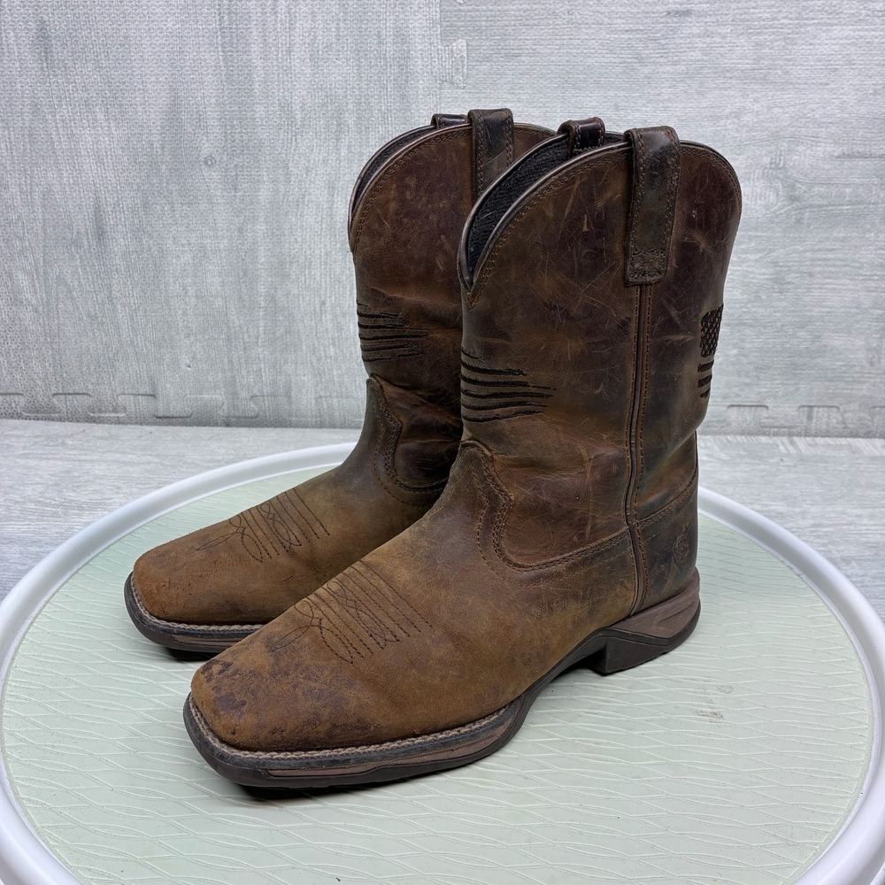 Ariat Anthem Patriot Youth Size 4 Brown Leather Square Toe Boots 10040366
